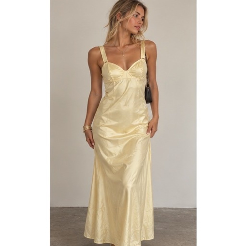 Vintage Kayser Minahira 302 Yellow Lace Trim Full Slip Dress Antron III Nylon